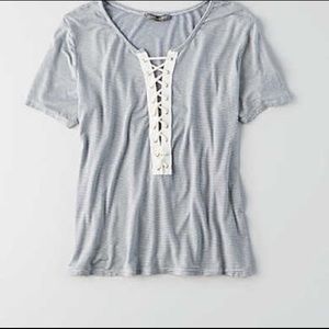 blue stripped lace up T from American Eagle